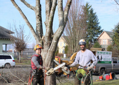 Tree guys posing with chainsaws